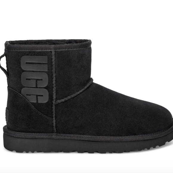 UGG Shoes - NIB UGG CLASSIC MINI UGG RUBBER LOGO BLACK SUEDE WOMEN'S BOOTS SIZE US 8